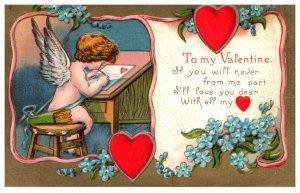 Valentine  Cupid writing love note