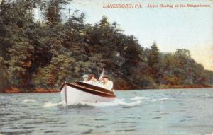 Lanesboro Pennsylvania Motor Boating Waterfront Antique Postcard K38623