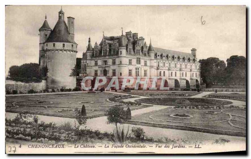 Old Postcard Chateau Chenonceau the West Facade view of the Gardens