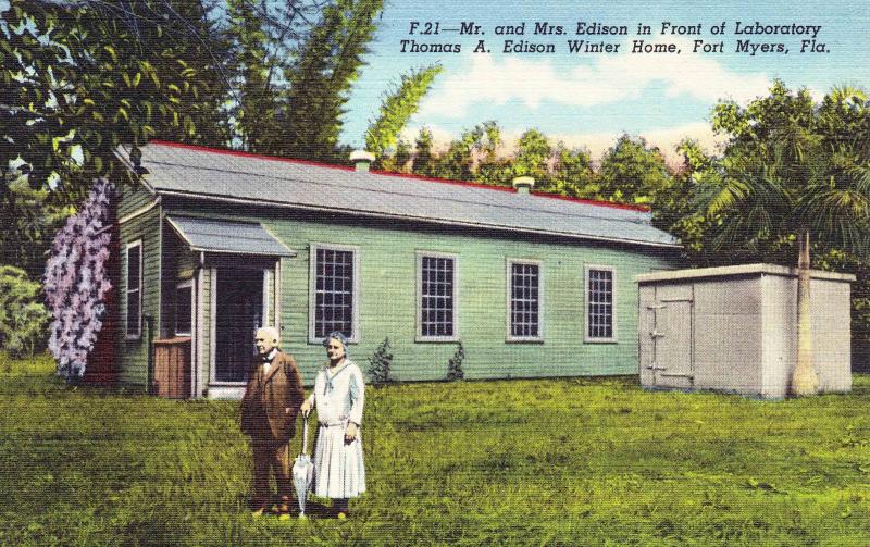 Postcard, Thomas Edison in front of Laboratory, Winter Home, Fort Myers FL  E02