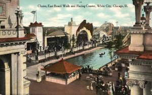 Vintage Postcard 1910's Chutes Boardwalk Racing Coaster White City Chicago ILL
