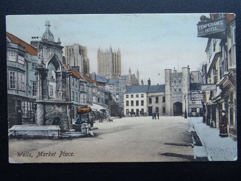 Somerset WELLS Cannon in Market Place & TEMPERANCE HOTEL c1906 Postcard by Frith