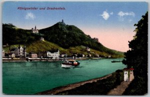 Konigswinter Germany c1910 Postcard Drachenfels Castle Boat Town View