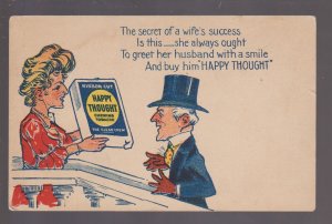 c1910 ADVERTISING Card HAPPY THOUGHT CHEWING TOBACCO Husband & Wife RIBBON CUT