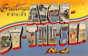 Avon by the Sea New Jersey Greetings Large Letter Linen Vintage Postcard AA49493