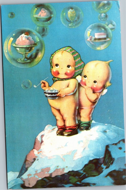 Postcard The Kewpies blowing ice cream bubbles - reproduction