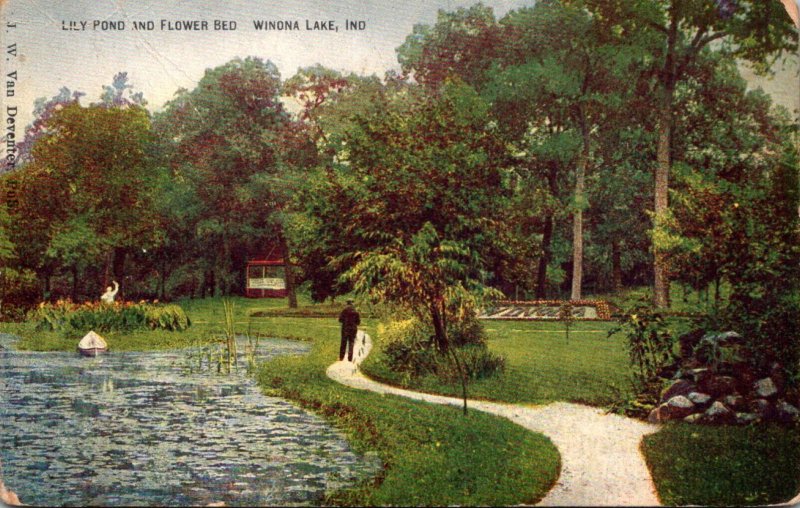 Indiana Winona Lake Lily Pond and Flower Bed 1910