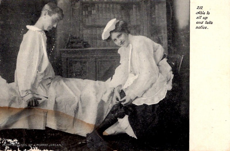 Nurse with Patient - Able to sit up and take Notice - c1905