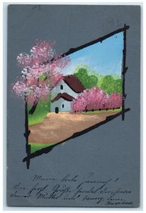 c1905 Hand Painted Art House Trees Hamburg Germany Posted Antique Postcard