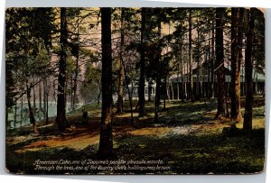 Postcard WA Tacoma American Lake Resort Country Club in Trees
