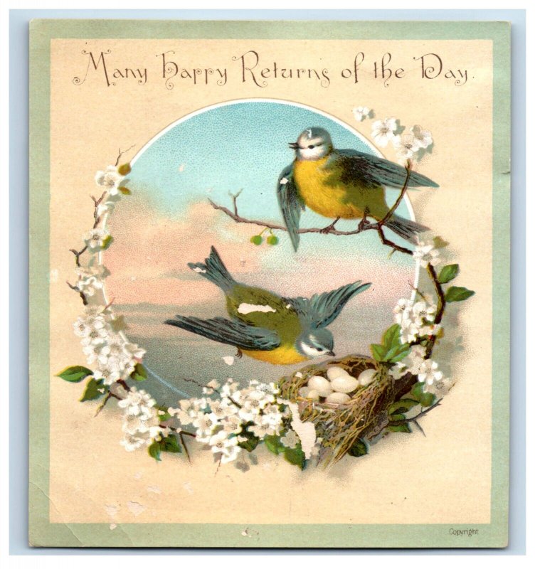 1880s Victorian Friendly Greeting Trade Cards Blossoms Yellow Birds Lot Of 4 #6B