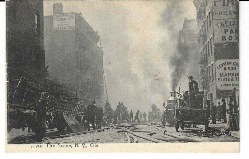 NEW YORK CITY FIRE SCENE COVERING STREET WITH HOSES, ROTOGRAPH A 94b, NYC