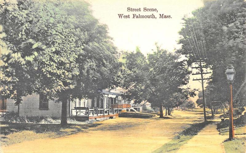 West Falmouth MA Street Scene Storefronts Cape Cod Postcard