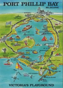 Maps Postcard - Map of Port Phillip Bay, Melbourne, Australia  RR23508