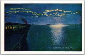 Open Routine Cut-Off Moonlight On Great Salt Lake City Utah UT Postcard