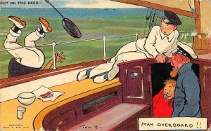 Man Overboard Out on the Deep Artist Signed Tom Browne Comic postcard