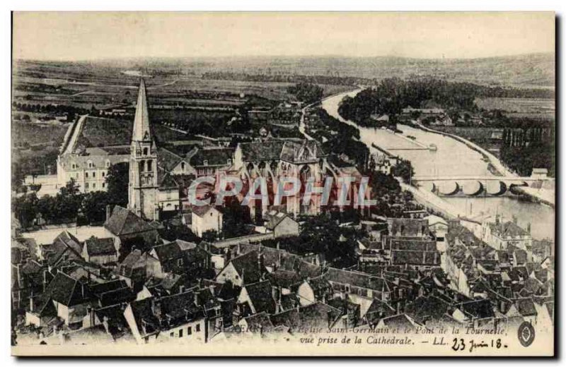 Old Postcard Auxerre Church of Saint Germain and the sight Tournelle bridge t...