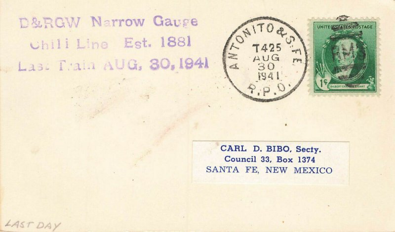 Antonio & Santa FE 3 Foot Gauge Last Trip Postcard 