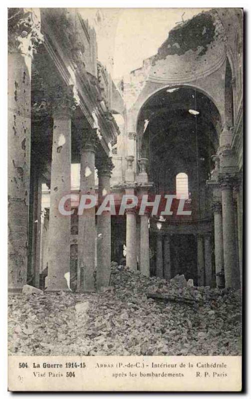 Old Postcard The Arras War Interior of the Cathedral after the bombing Army
