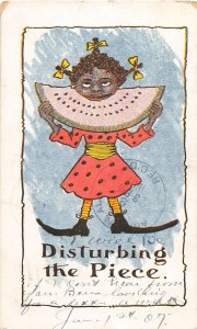 G4/ Black Americana Postcard Comic c1910 Girl Braids Watermelon 21