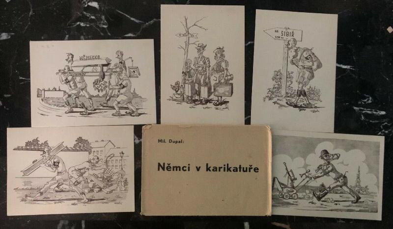 Mint Czechoslovakia Dupal 5 Picture Postcard Collection Anti Nazi 1946 Original