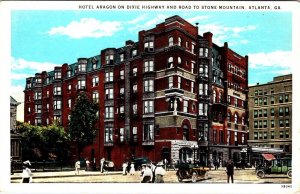 Atlanta, GA Georgia  HOTEL ARAGON & STREET SCENE  ca1920's Advertising Postcard