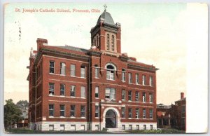 1909 St. Joseph's Catholic School Fremont Ohio Church Steeple Postcard