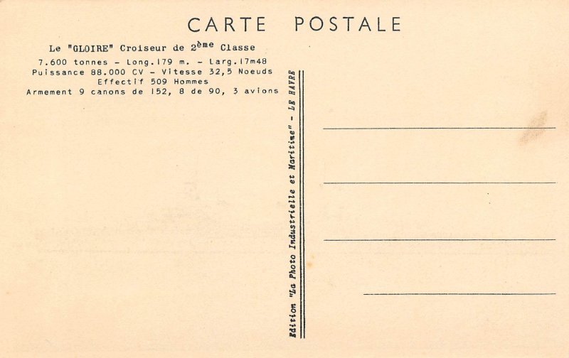 Gloire French Navy Cruiser Ship France postcard