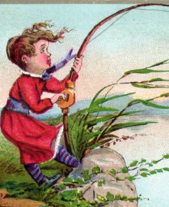 Lote de 3 F177 de 1880 John Gibson crianças meninas pescando corujas tartarugas estampando-