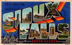 USA Greetings From Sioux Falls South Dakota Linen Postcard 09.85