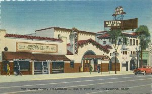 Automobile Brown Derby Restaurant 1940s Postcard Hollywood California 11915