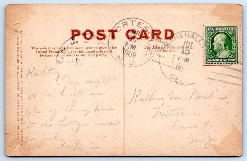 1909 HILLSIDE PATHS BRANDYWINE SPRINGS PARK DELAWARE GEORGE A WOLF POSTCARD