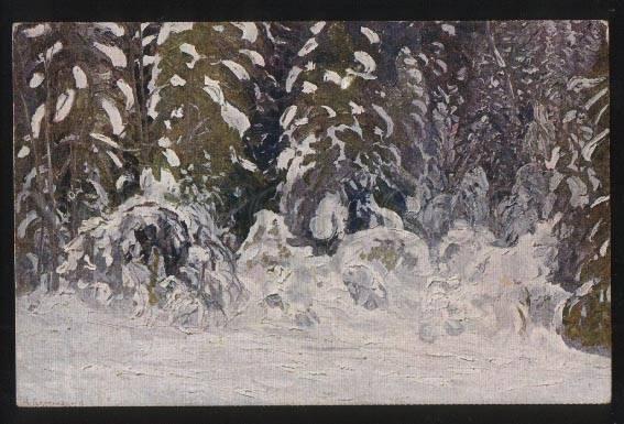 101527 Winter Forest ART NOUVEAU by BORISOV vintage Russian PC