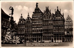 Grand Place Monument Brabo Antwerp Belgium Vintage RPPC