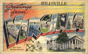 Greetings From Hillsville, Virginia, USA Large Letter Town Unused yellowing s...