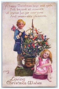 c1910's Christmas Tree Decorated Children Oilette Tuck's Antique Postcard