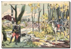 Old Postcard Militaria An ambush in Argonne