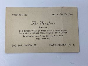 1950s Hackensack NJ Business Card The Mayfair Union Street Photo Glueck