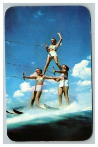 Vintage 1950's Postcard Beautiful Water Skiers in Bikinis Cypress Garden Florida