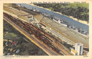 Houston Texas Along Docks Birdseye View Antique Postcard KK2023