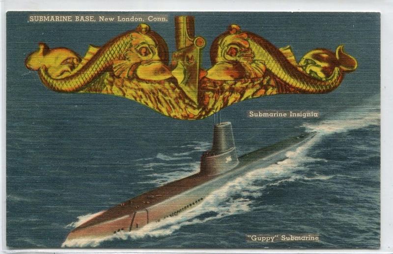 Guppy Submarine US Navy Base New London Connecticut linen postcard