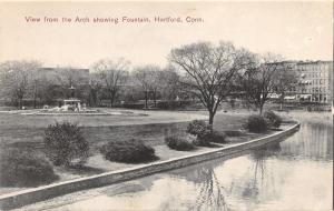 Hartford Connecticut~Fountain & Waterway @ Park~View from Arch Bridge?~c1910 PC