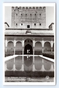 RPPC Granada Alhambra Reflection Pool De Los Leones Spain UNP Postcard M16