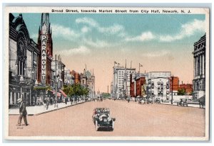 c1920's Broad Street Market Street City Hall Paramount Newark NJ Postcard 