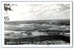 1960 Wisconsin & Mississippi Rivers Taken From Lookout Point RPPC Photo Postcard