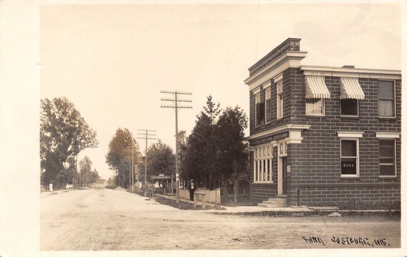 Oostburg State Bank WI~$25,000 Capital~Pinstripe Awning~Ice Cream Shop~RPPC 1914 