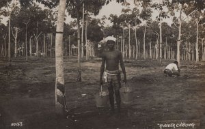 Rubber Carring Singapore Farming Antique Real Photo Postcard