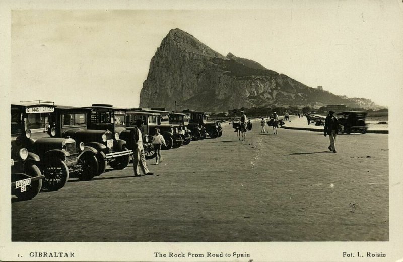 Gibraltar, The Rock from Road to Spain, Car (1934) RPPC Postcard