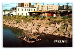 Fairbanks Alaska Log Cabin Information Booth Postcard Fishwheel On Chena River