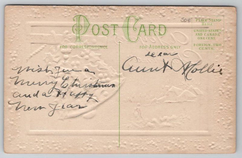 Joyous Christmas Holly Bell Winter Scene Postcard K45